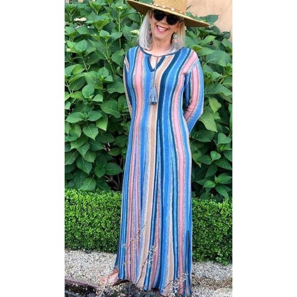 Peruvian Connection Dresses & Skirts - Peruvian connection Large multi striped knit maxi boho langenlook dress